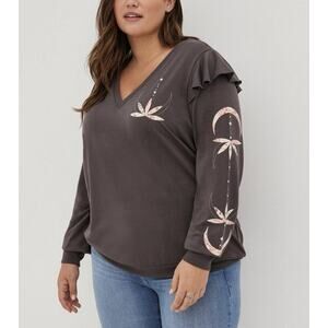Torrid Women’s Ruffle French Terry Lightweight V-Neck Sweatshirt Size 00 (M/L)